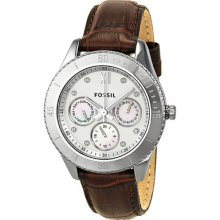 Fossil Stella Gmt White Dial Stainless Steel Brown Leather Ladies Watch Es3103