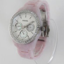 Fossil Watch Es2791 Stella Women's Pink Pearlized Resin Band Silver Dial