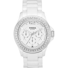 Fossil White Ceramic Crystals Analog Multifunction Ladies Watch CE1010