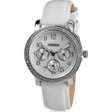 Fossil Women's Es2980 Leather Crocodile Analog With White Dial Watch