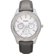 Fossil Women's ES2995 Stella Leather Pewter Watch