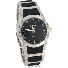 GEMAX 6203 Round Dial Watch with Rhinestone Decoration (Black)