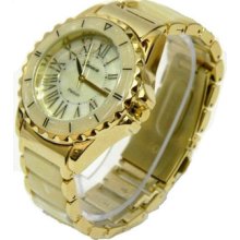 Geneva Beige Cream Acrylic Bracelet Roman Numeral Mother Pearl Dial Gold Watch