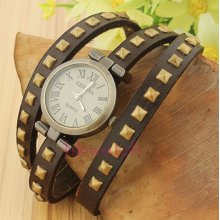 Geneva Classic Retro Nostalgia For Rome Digital Leather Punk Bracelet Lady Watch