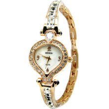 Geneva Elegant Rose Heart Platinum Rhinestone-accented Bracelet Watch