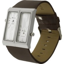 Geneva Platinum 7776 Dual Face Simulated Leather Watch- Brown