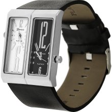 Geneva Platinum 7776 Dual Face Simulated Leather Watch- BLACK