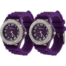 Geneva Platinum Women's Rhinestone-accented Silicone Watch (Set of 2) (Purple)