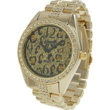 Geneva Platinum Women's Rhinestone CHEETAH Face Link Watch