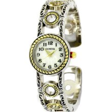 Geneva Women's Cuff Round Two Tone Bangle Fashion Watch