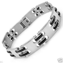 Gentlemens Stainless Steel And Rubber Bracelet