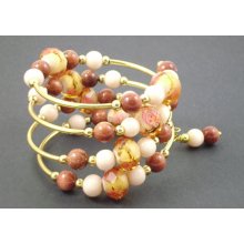 Gold and Copper With Cream Colors Wrap Around Bracelet