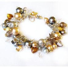 Gold and Silver beaded charm bracelet handmade