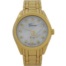 Gold And White Pearl Dial With Crystals Geneva Watch For Women's