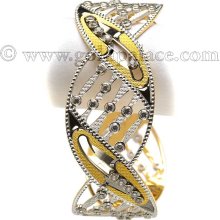 Gold Bangle With CZ Stones 22K Size 2-6/16th Inches Two Tone