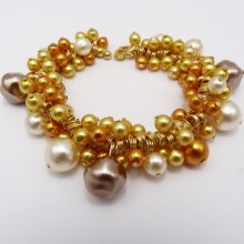 Gold Glass Pearl Cluster Bracelet