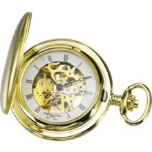 Gold Plated Hunter Case Pocket Watch With Matching Curb Chain - 3595