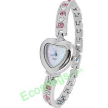 Good Jewelry Heart Lover w. Pink Crystal Lady's Bracelet Watch