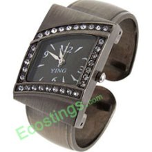 Good Jewelry Quadrangle Crystal Bangle Ladies Quartz Wrist Watch