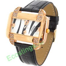 Good Jewelry Quartz Ladies Wrist Watches Strap Golden Squareness Frame + Crystal Plated
