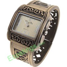 Good Jewelry Rectangle Brass Crystal Bangle Ladies Quartz Wrist Watch