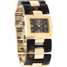 Gruen II Quartz Ladies Gold Tone Turtle Shell Resin Link Bracelet Watch GRT575