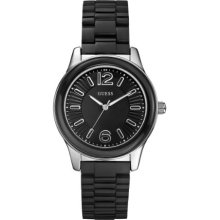 Guess Bubbles Women's Quartz Watch With Black Dial Analogue Display And Black Plastic Or Pu Strap W85105l2