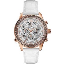 GUESS White Leather Automatic Chronograph Ladies Watch U0020L1