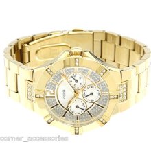 Guess Women U13576l1 Gold Band Crystals Multi Functions Watch