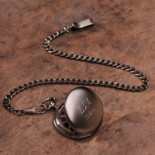 Gunmetal Pocket Watch with Quartz Movement Personalized - Gray - Metal