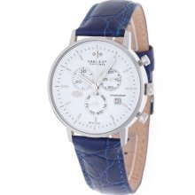 Haas & Cie Men's Quartz Watch With Silver Dial Analogue Display And Blue Leather Strap Mfh211zwb-B