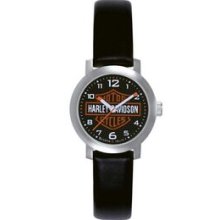 Harley Davidson Ladies` Black Leather Strap Watch W/ Black Dial