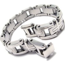 Heavy Interlocking Cross Mens Stainless Steel Bracelet