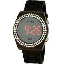 Henley Diamonte Mirror Led Dial Black Rubber Watch