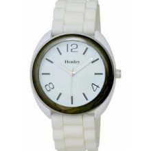 Henley Glamour Gunmetal Bezel White Silicone Strap Ladies Watch H0880.3