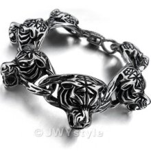 Huge 316l Stainless Steel Bangle Bracelet Men Leopard Tiger Silver Us39b0154