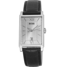 Hugo Boss Men's Quartz Watch With Silver Dial Analogue Display And Black Leather Strap 1512469