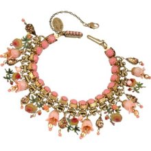 Hyacinths & Rose Prints Charms Bracelet By Michal Negrin Made W Pink Crystals