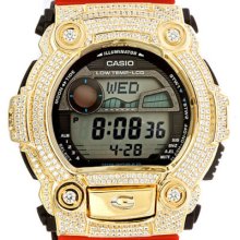 Iced Out Yellow Bezel White Cubic Zirconia For Casio Digital Watch G-shock G7900