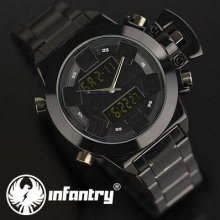 Infantry Digital Analog Mens Wrist Watch Alarm Chronograph Black Stainless Steel