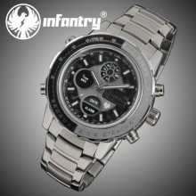 Infantry Sport Outdoor Royal Mens Steel Wrist Quartz Digital Watch+gift Box