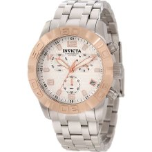 Invicta $1395 Men Pro Diver Chrono Silver Dial Rose Bezel Ss Quartz Watch 11451