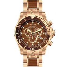 Invicta Mens Pro Diver Chronograph Teak Wood & Rose Gold Stainless Steel Watch