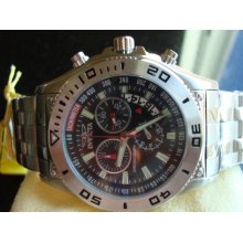 Invicta New Mens Rare Luminous Chronograph Stainless Steel With Black Dial Msrp