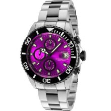 Invicta Pro Diver Men's Quartz Watch With Purple Dial Chronograph Display And Silver Stainless Steel Bracelet 10502