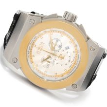 Invicta Reserve Men's Akula Swiss Made Quartz Chronograph Leather Strap Watch SILVERTONE