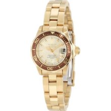 Invicta Womens Mini Pro Diver Champagne Dial 18k Gold Plated Bracelet Watch