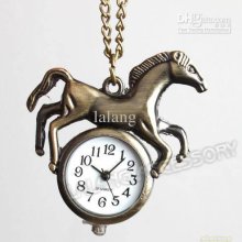 Item.vintage Bronze Horse Pattern Pocket Watch Pendant With Necklace