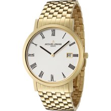 JACQUES LEMANS Watches Men's Geneve/Baca White Dial Gold Ion Plated St