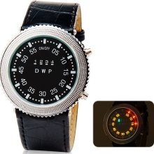 Japanese Movement Cool Wheel Water Resistant LED Watch with Faux Leat